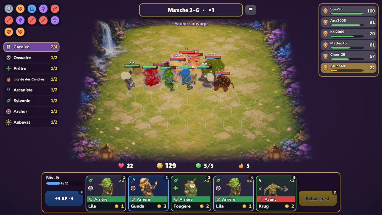 Screenshot of the Blasonia PC version: a fight on the board, seen from above