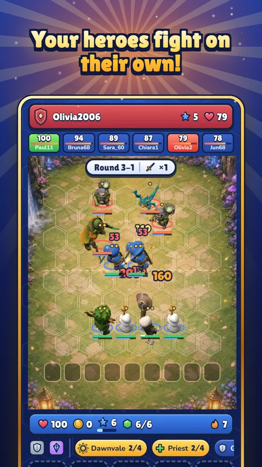 Blasonia screenshot: Combat: your heroes fight on their own on the board