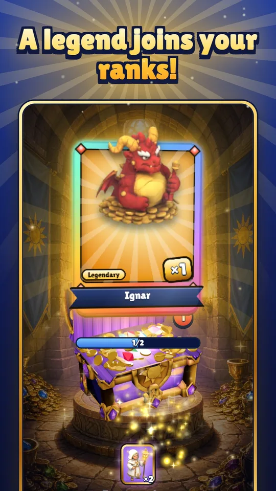 Blasonia screenshot: A legendary hero card joins your collection