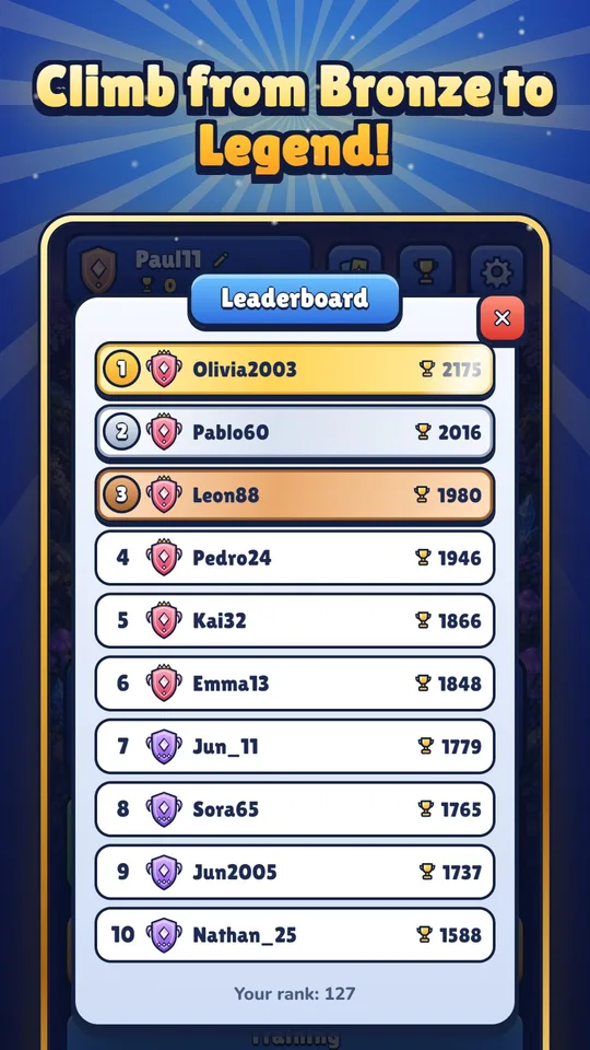 Blasonia screenshot: Leagues, from Bronze to Legend
